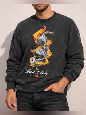 PHILOCTETES Trust Nobody Graphic Crewneck Sweatshirt Vintage Wash Unisex M NWT